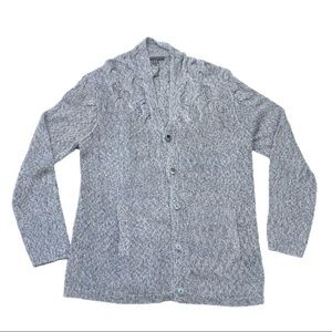 John Varvatos Blue Crochet Knit Shawl Neck Cardigan Sweater